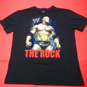VINTAGE THE ROCK Black T-Shirt WWE Size M